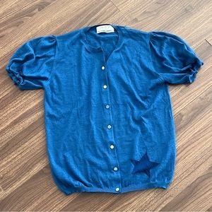 Yves Saint Laurent Blue Star Cashmere Silk Button Up Short Cardigan Sweater